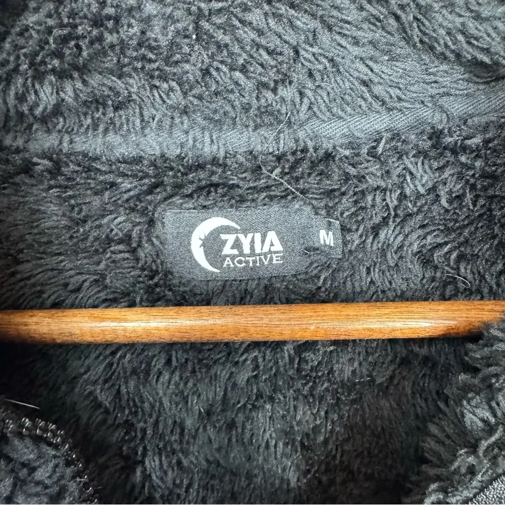 ZYIA Active Womens M Sherpa Block Pullover Fleece Jacket black 1/2 zip‎ coat